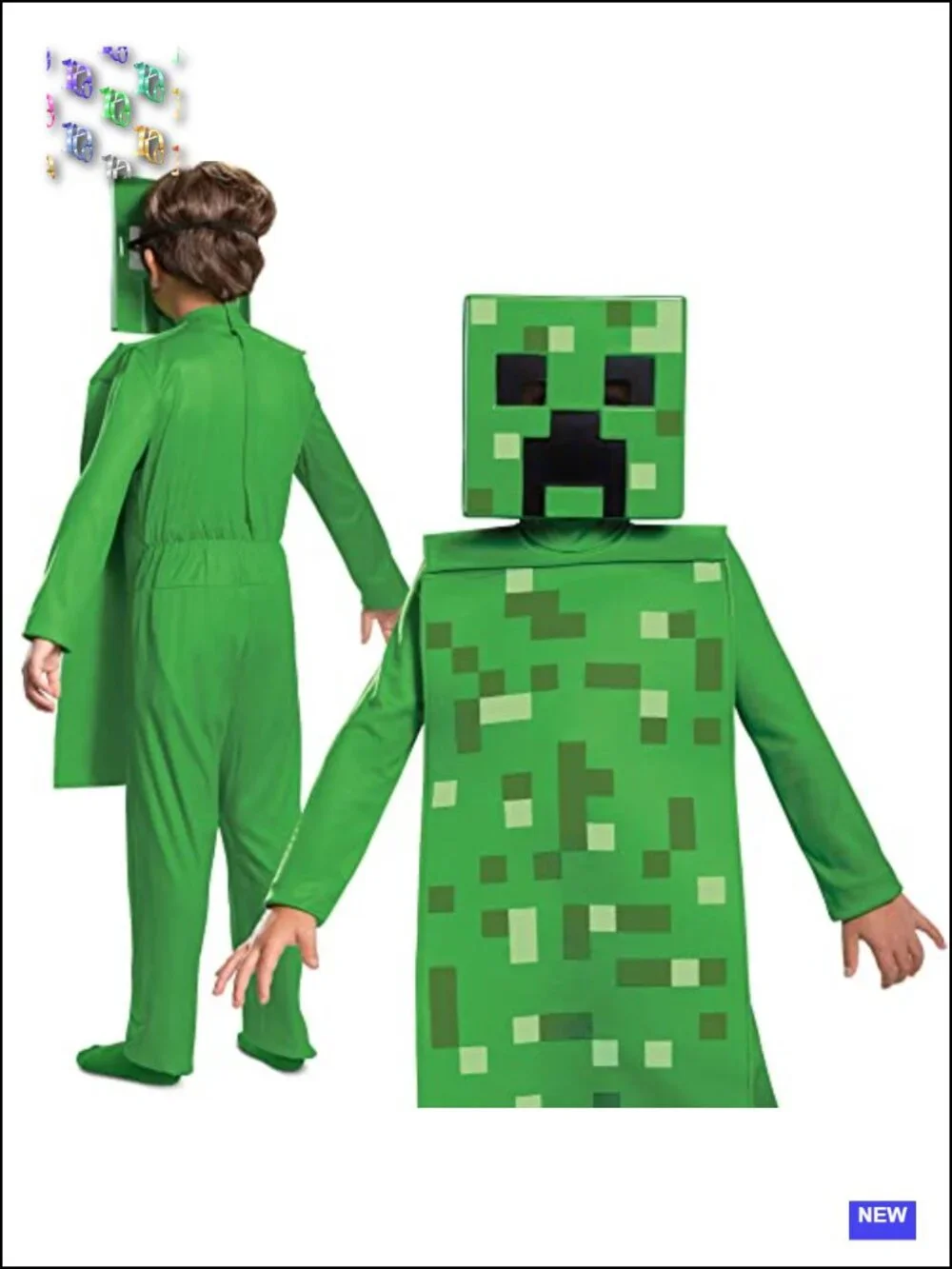 Kids Minecraft Creeper Jumpsuit Halloween Costume with Mask - Polyester, 3D